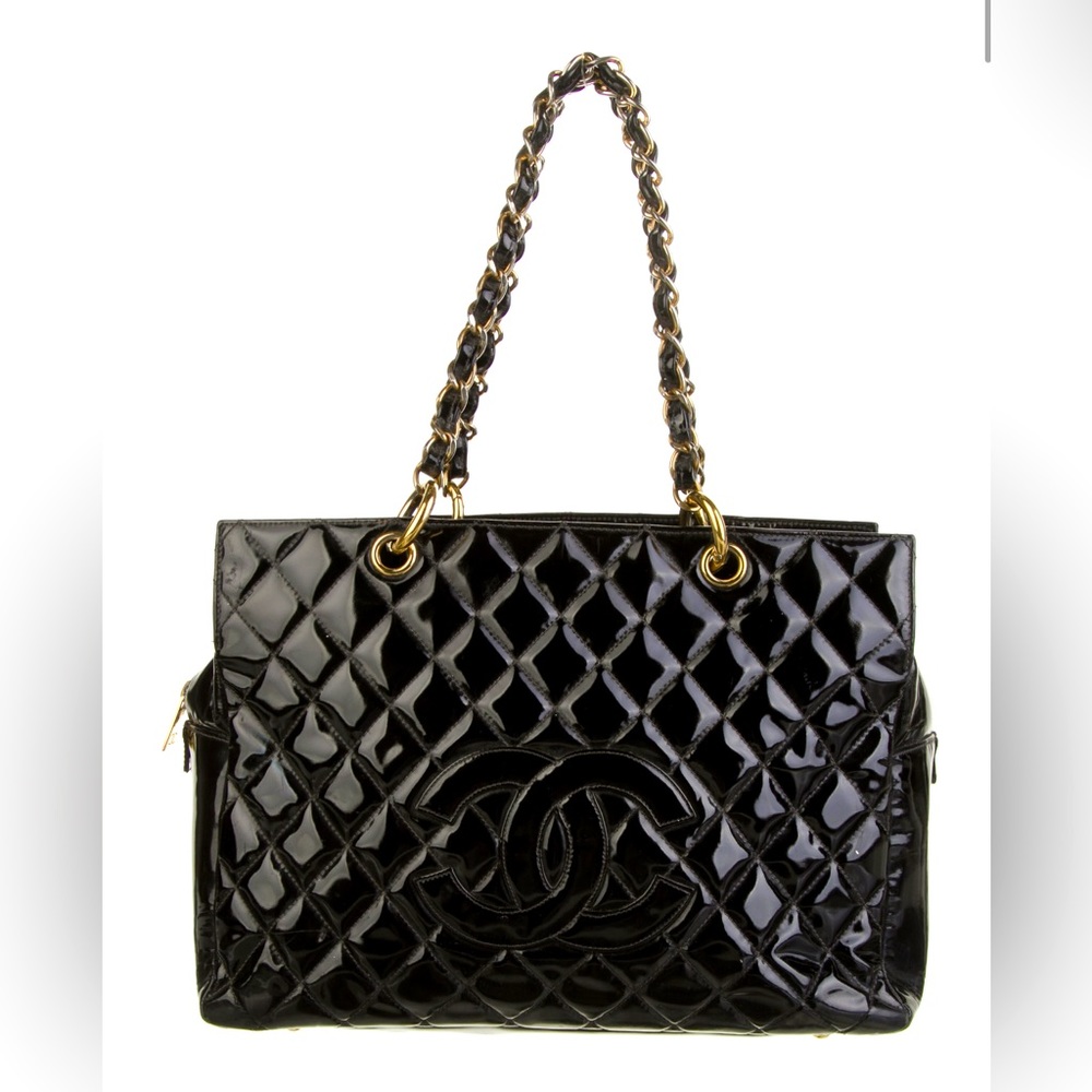 Vintage Chanel patent grand shopping tote